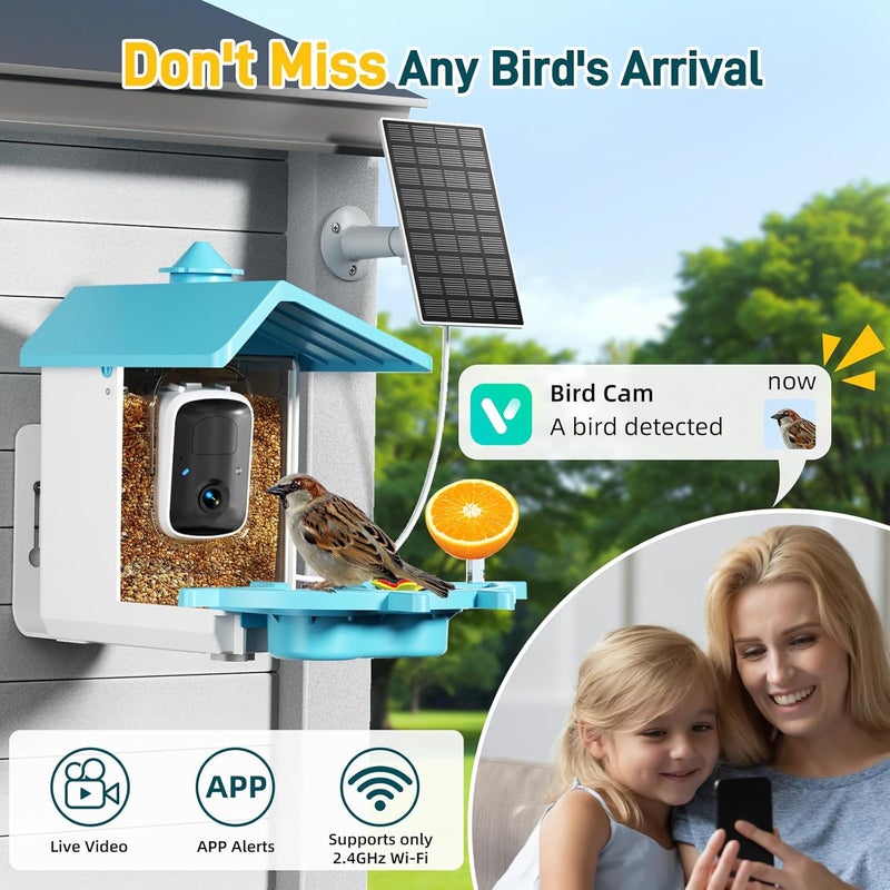 INKCKU Smart Bird Feeder with Camera, Solar Powered WiFi WildBird Watching Camera with AI Bird Recognition, 2K Auto Capture, Vicohome App Alerts, Outdoor Garden Decor Gift for Dad Mom BirdLovers (Blue) - Image 4